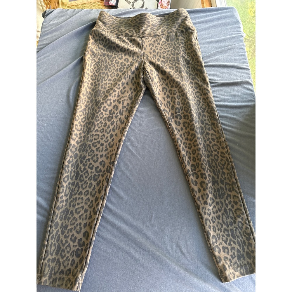 Carmen Marc Valvo Leopard Print Tummy Control Leggings Brown Black Small